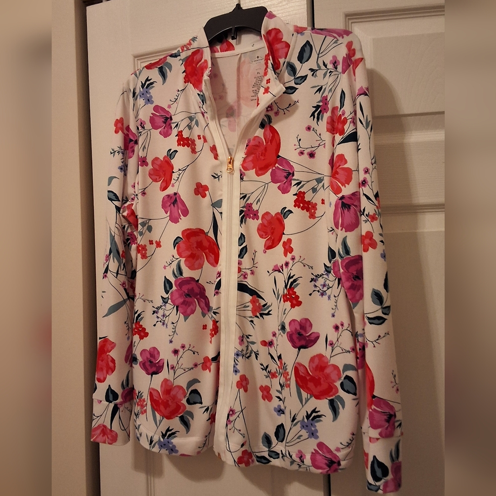 St. John's Bay, PL, Red and Pink Woman's Floral Jacket